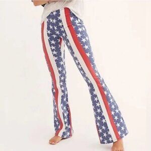 Free People  Printed Penny Pull-On Flare Jeans New 29 Stars And Stripes America